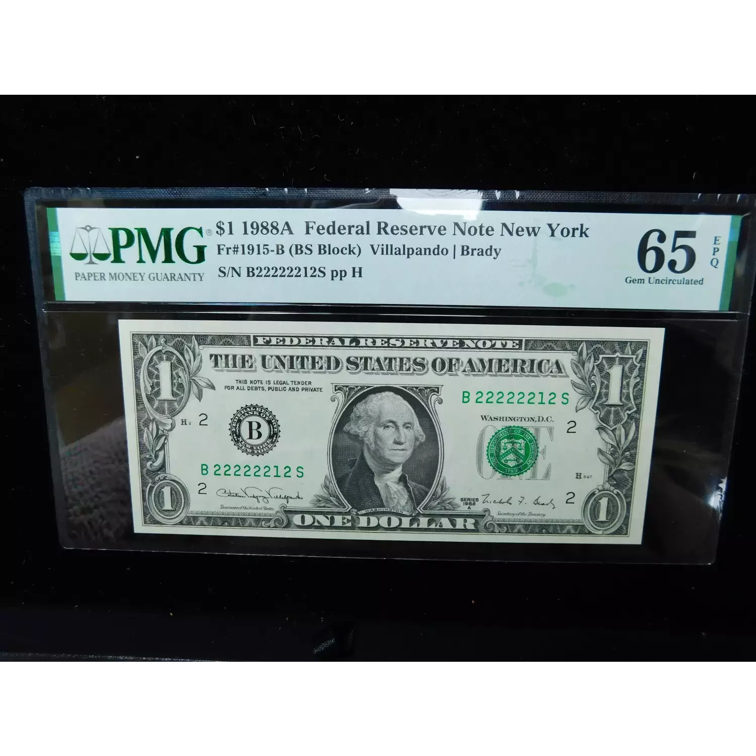 $1 1988-A. Green seal. Small Size $1 Federal Reserve Notes 1915-B