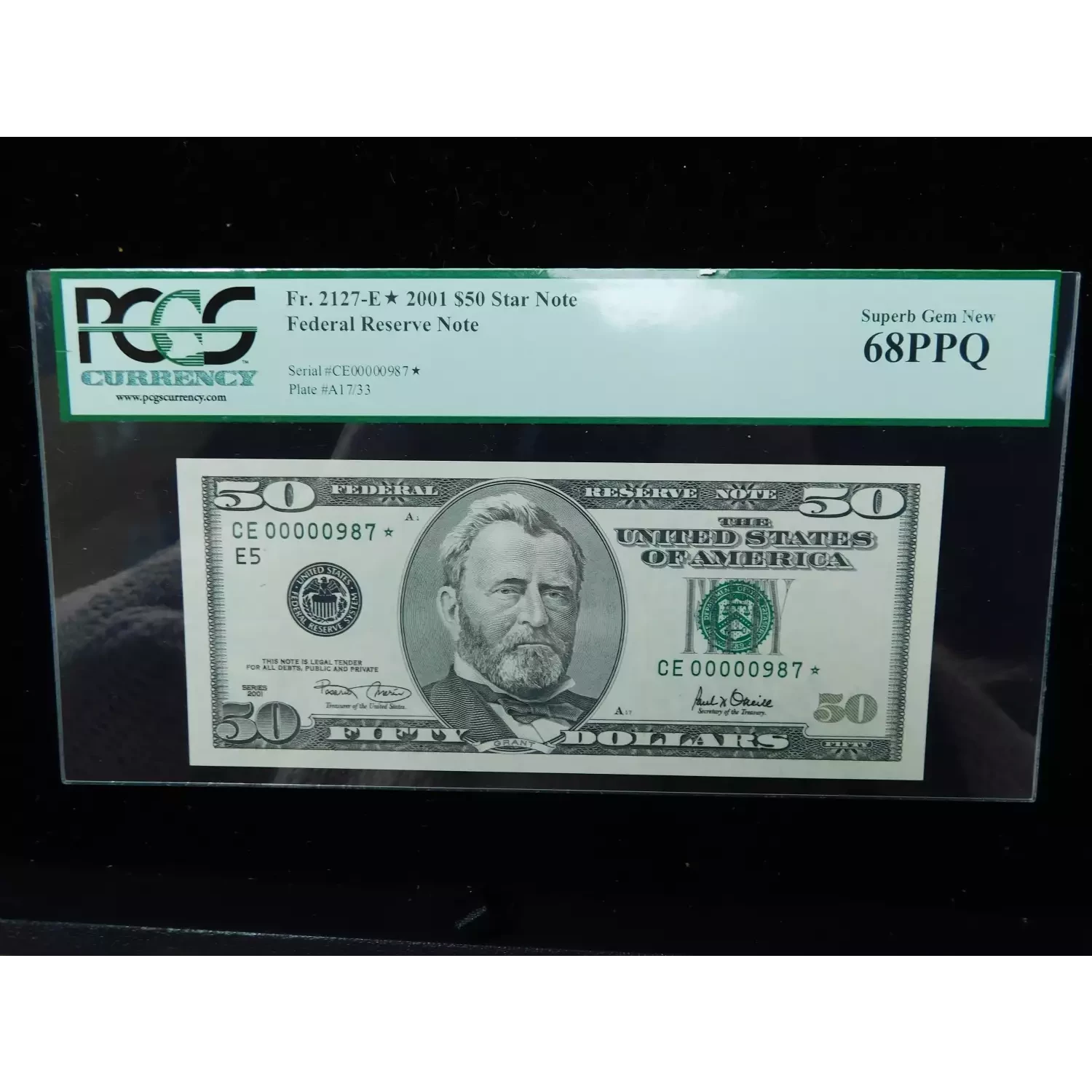 $50 2001 blue-Green seal. Small Size $50 Federal Reserve Notes 2127-E*